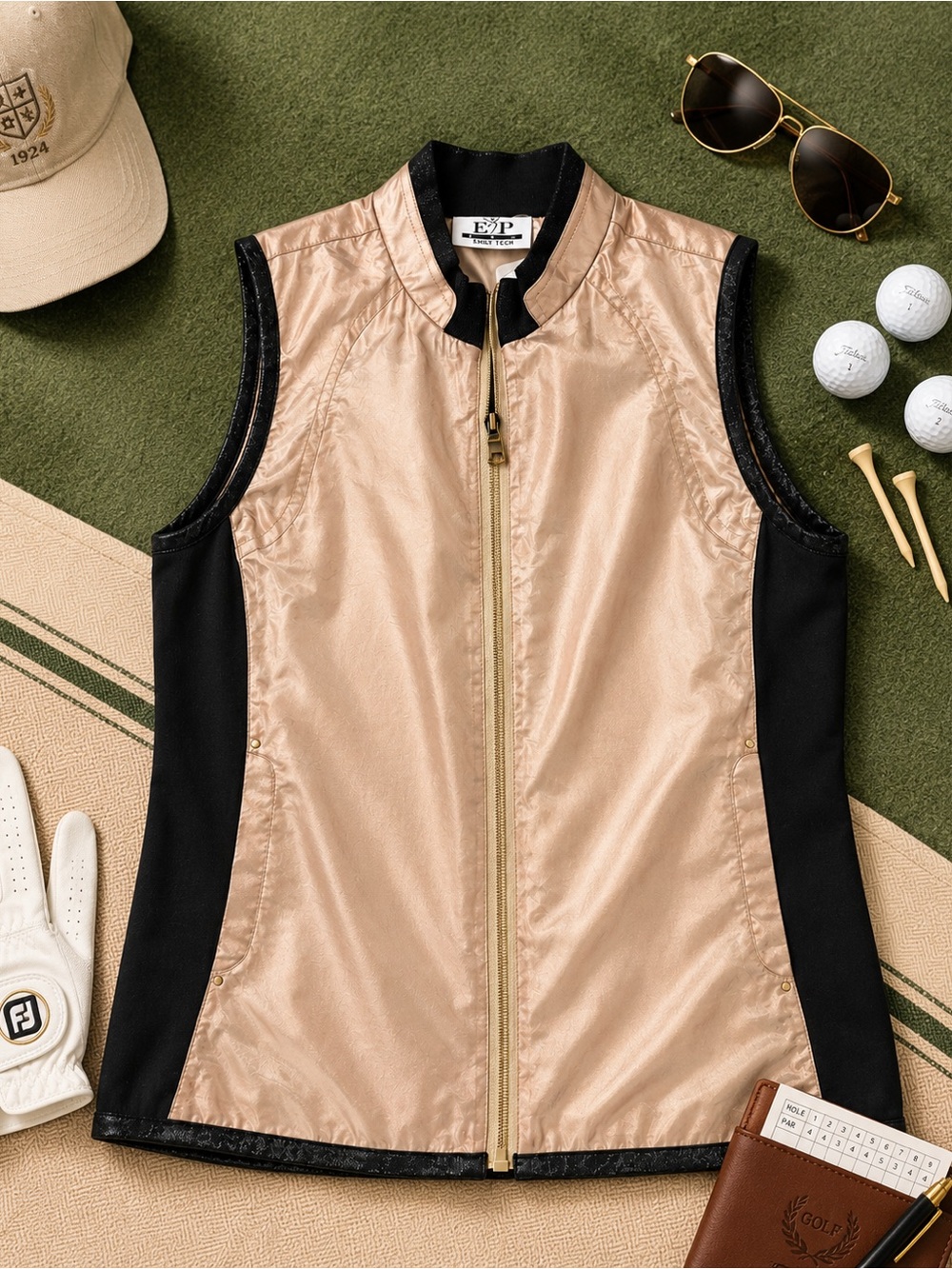 EP Pro Tour Tech Metallic Gold Black Zip Golf Vest Size S/P